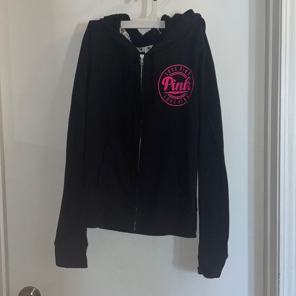 Victoria Secret PINK black zip up jacket with hoodie